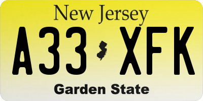 NJ license plate A33XFK