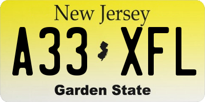 NJ license plate A33XFL
