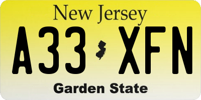 NJ license plate A33XFN