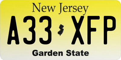 NJ license plate A33XFP