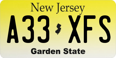 NJ license plate A33XFS