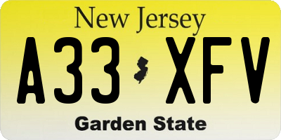 NJ license plate A33XFV