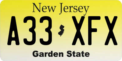 NJ license plate A33XFX