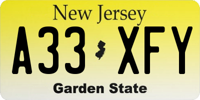 NJ license plate A33XFY