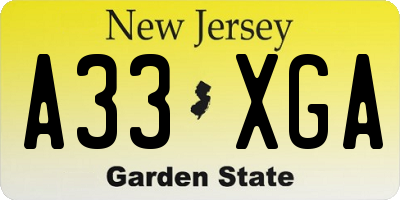 NJ license plate A33XGA