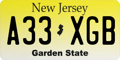 NJ license plate A33XGB