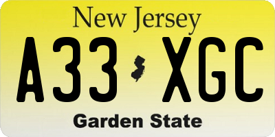 NJ license plate A33XGC