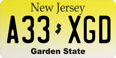 NJ license plate A33XGD