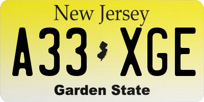 NJ license plate A33XGE