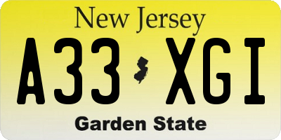 NJ license plate A33XGI
