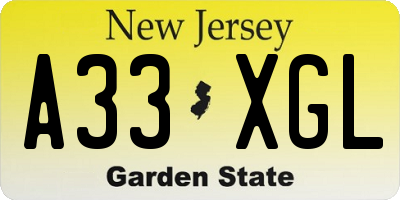 NJ license plate A33XGL
