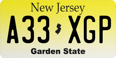 NJ license plate A33XGP