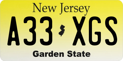 NJ license plate A33XGS