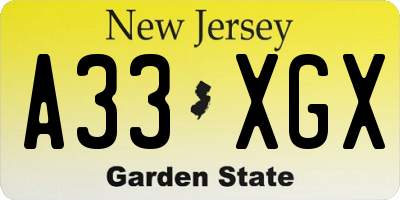 NJ license plate A33XGX