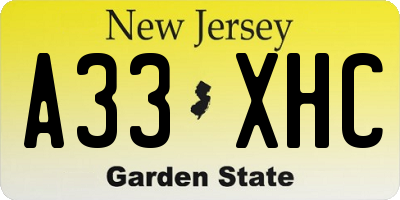 NJ license plate A33XHC