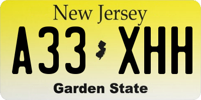 NJ license plate A33XHH