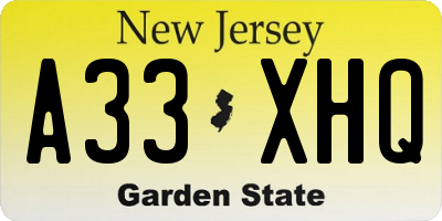 NJ license plate A33XHQ