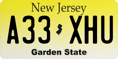 NJ license plate A33XHU