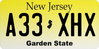 NJ license plate A33XHX