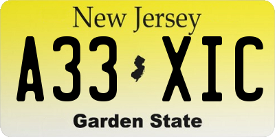 NJ license plate A33XIC
