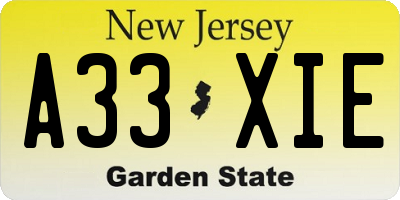 NJ license plate A33XIE
