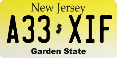 NJ license plate A33XIF