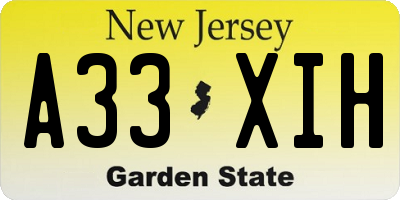 NJ license plate A33XIH