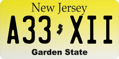 NJ license plate A33XII