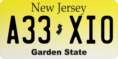 NJ license plate A33XIO