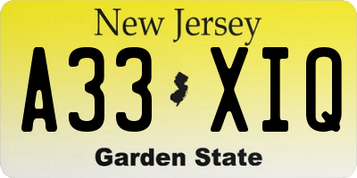 NJ license plate A33XIQ