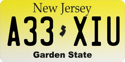 NJ license plate A33XIU