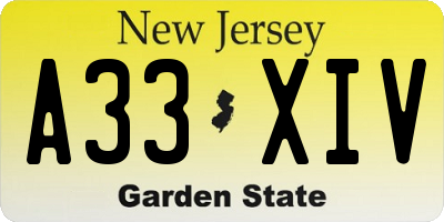 NJ license plate A33XIV
