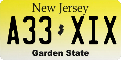 NJ license plate A33XIX