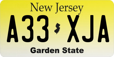 NJ license plate A33XJA