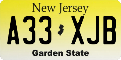 NJ license plate A33XJB