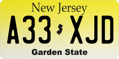 NJ license plate A33XJD