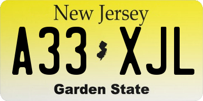 NJ license plate A33XJL