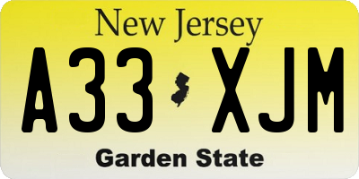 NJ license plate A33XJM