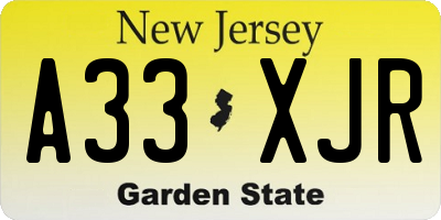 NJ license plate A33XJR