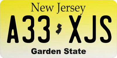 NJ license plate A33XJS