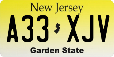 NJ license plate A33XJV