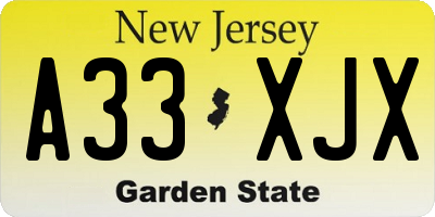 NJ license plate A33XJX