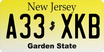 NJ license plate A33XKB