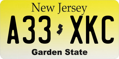 NJ license plate A33XKC