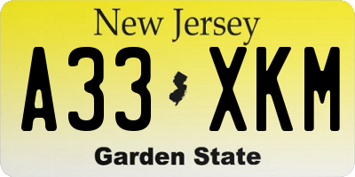 NJ license plate A33XKM