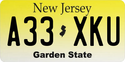 NJ license plate A33XKU
