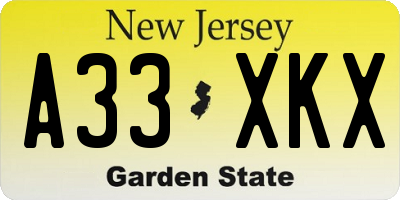 NJ license plate A33XKX