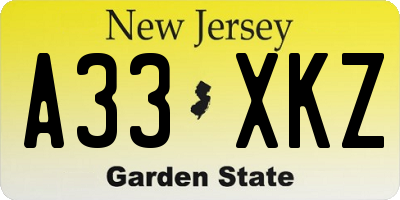 NJ license plate A33XKZ