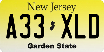 NJ license plate A33XLD