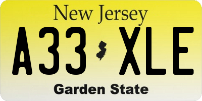 NJ license plate A33XLE